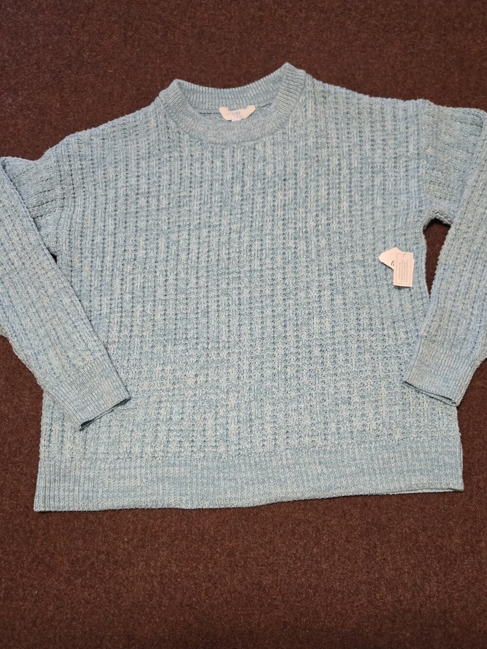 Time & Tru Knit Sweater In Aqua Blue New But Tags Ripped Size 12-14 Large